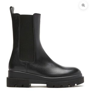 Black Leather Chelsea Lug Sole Boots
